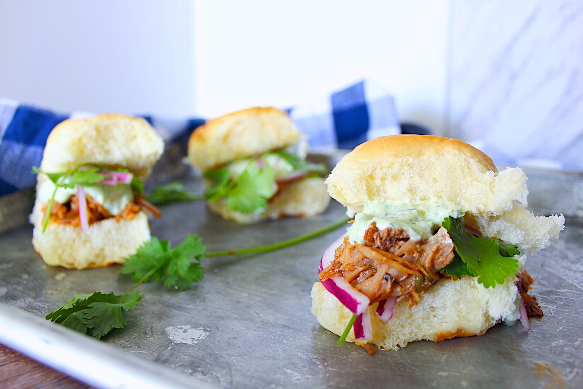 Easy Pulled Pork Sliders With Cilantro Lime Crema Jenn S Kitchen Diary