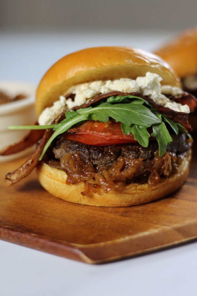 blended burger with goat cheese