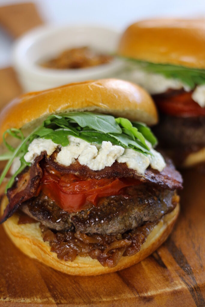 blended burger with goat cheese