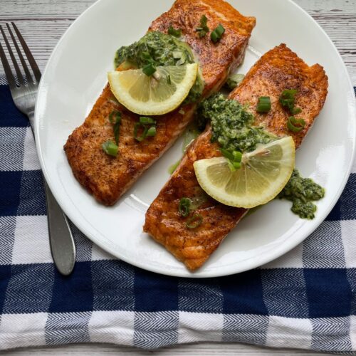 seared salmon with chimichurri sauce