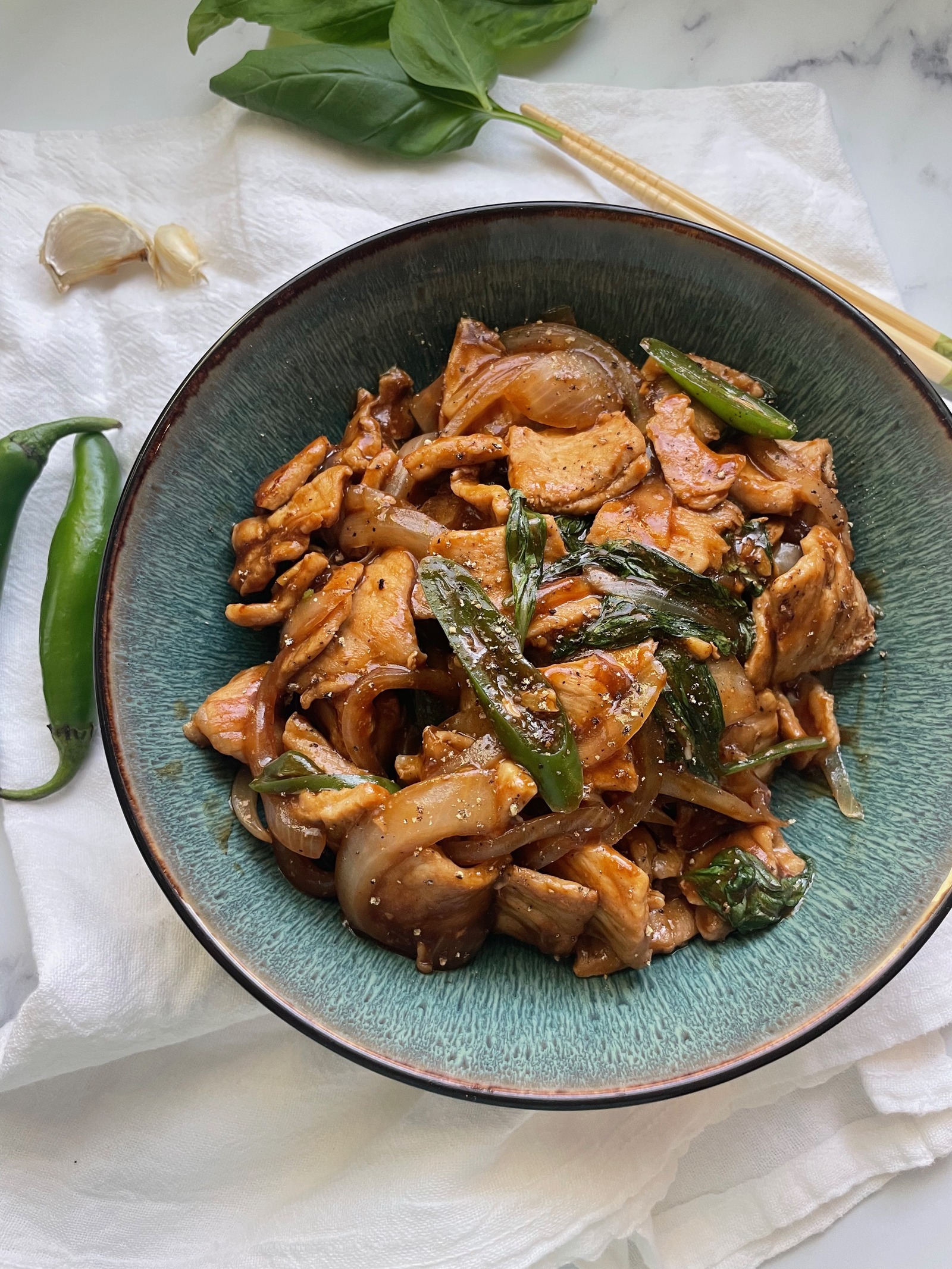 Basil Garlic Pork Stir Fry